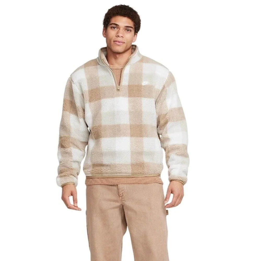 Nike Club Men's Winterized Half-Zip Plaid Sherpa Size‎ Small NWT